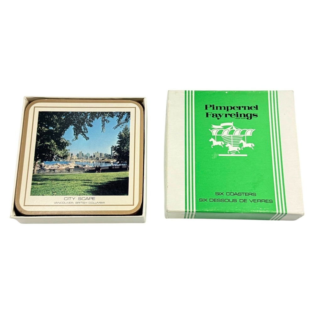 Pimpernel Coasters Fayreings Vancouver BC Canada Cork Backed‎ Box of 6 Vintage